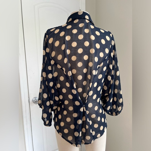 Sans souci polka dot navy sheer blouse small - Picture 3 of 6
